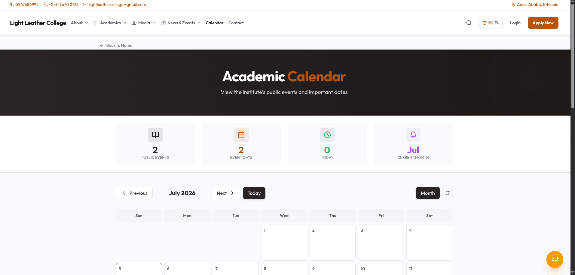 light leather College Academic Portal interface
